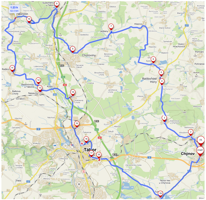 Mapa trasy Prvomájové jízdy
